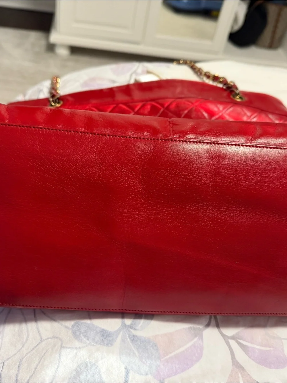 CHANEL Red Quilted Leather Chain-Handle Tote